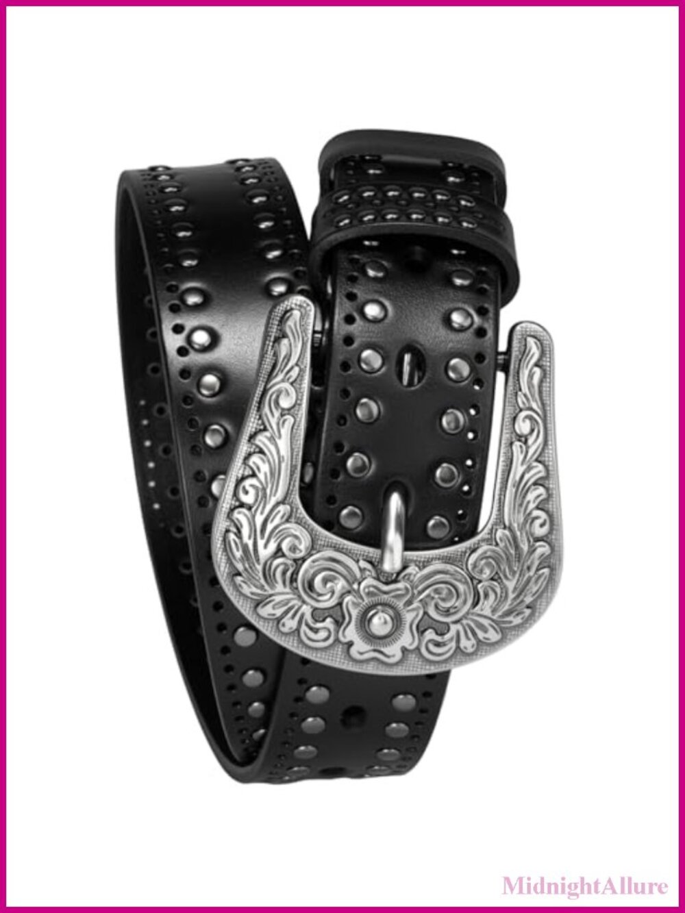 Western Studded Full-Grain Leather Belt Silver Buckle M
